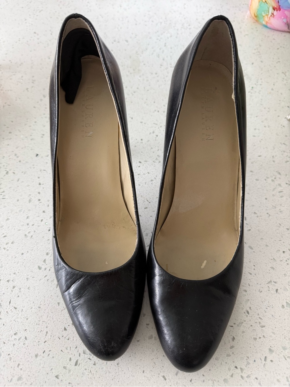 Lauren Ralph Lauren Black Leather Rounded-Toe Pumps